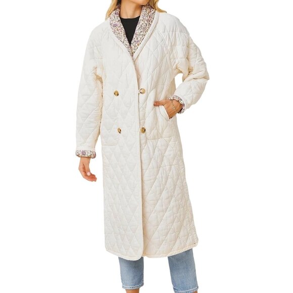 Xirena Harlyn Reversible Quilted Puffer Coat Ivory & Floral Pattern Womens Small - Picture 1 of 13